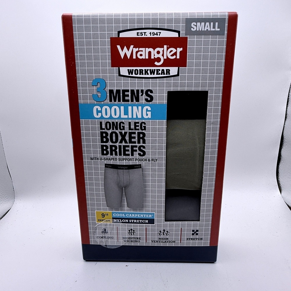 Wrangler Boxer‎ Briefs Mens Small 3 Pack Cooling Long Leg 9" Inseam WWD01M2152